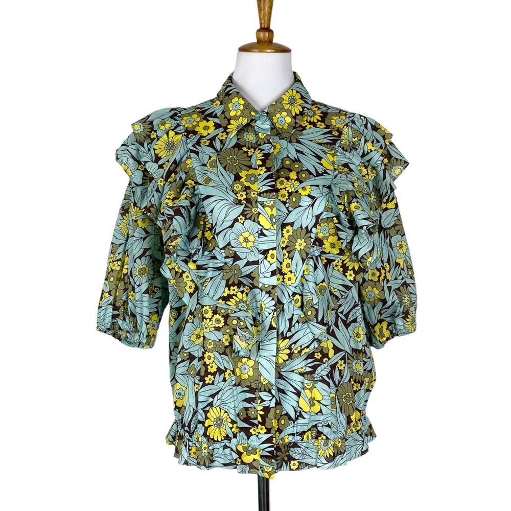 NWT INC International CO. Retro Inspired Floral Top XL 100% Cotton